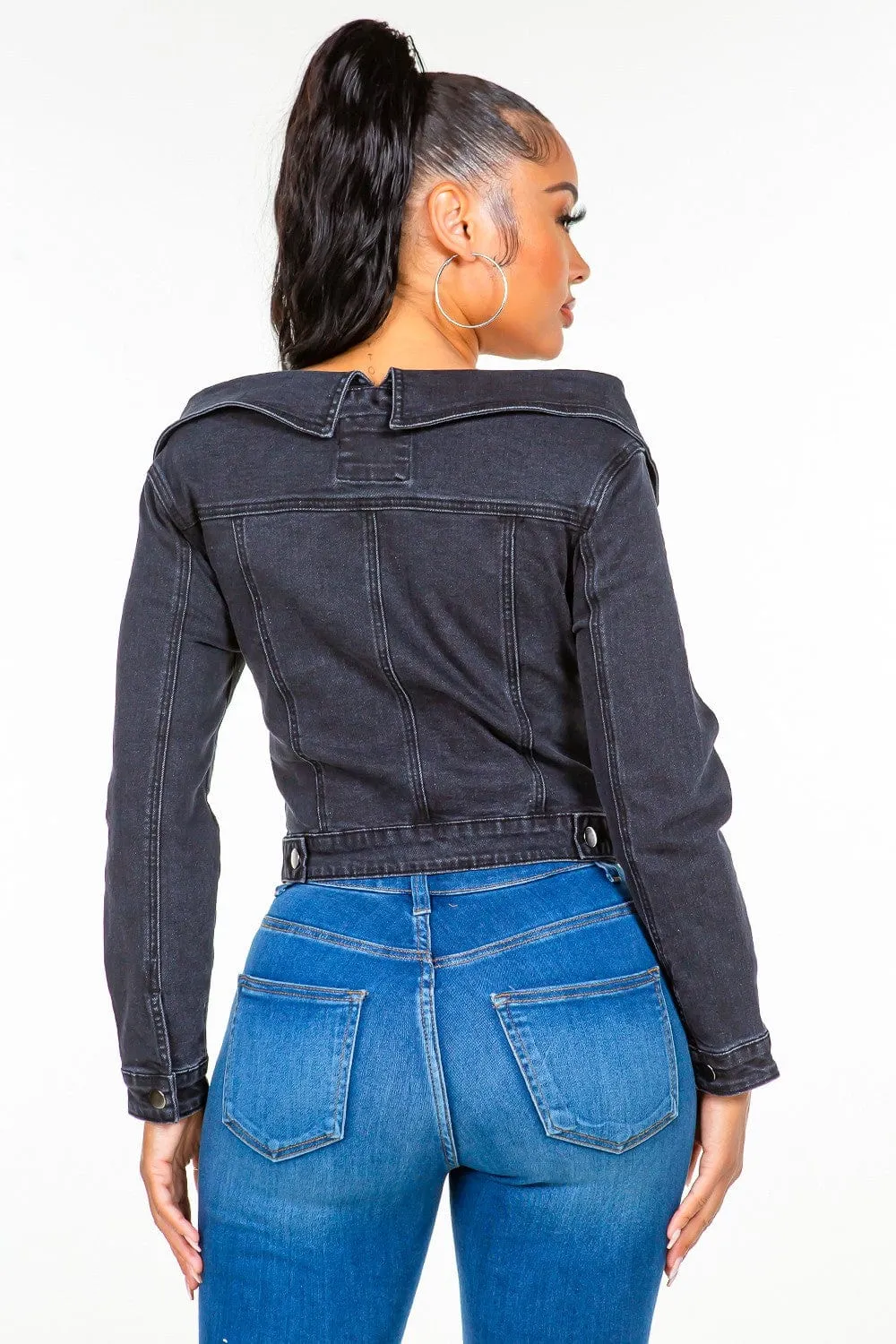 American Bazi Off Shoulder Lace Up Denim Jacket sold by Unique Kulture product image thumbnail 3