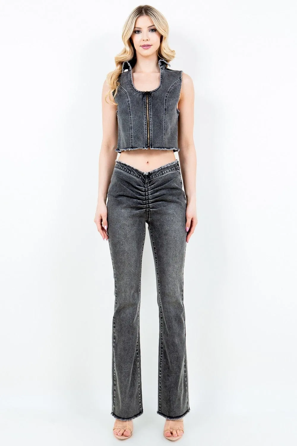 American Bazi Zip Up Washed Crop Denim Vest sold by Unique Kulture product image thumbnail 4