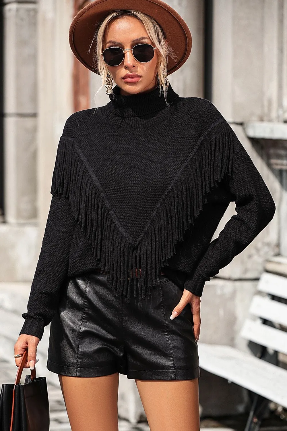 Turtle Neck Tassel Front Long Sleeve Pullover Sweater sold by Unique Kulture product image thumbnail 5