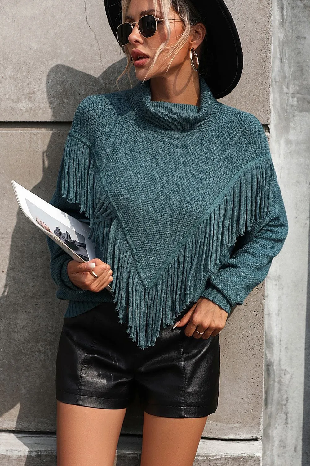 Turtle Neck Tassel Front Long Sleeve Pullover Sweater sold by Unique Kulture product image thumbnail 3