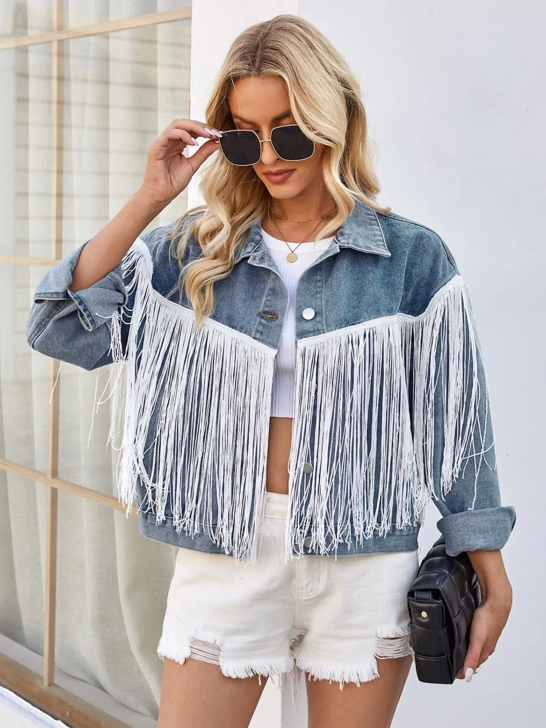 Tassel Button Up Dropped Shoulder Denim Jacket sold by Unique Kulture product image thumbnail 5