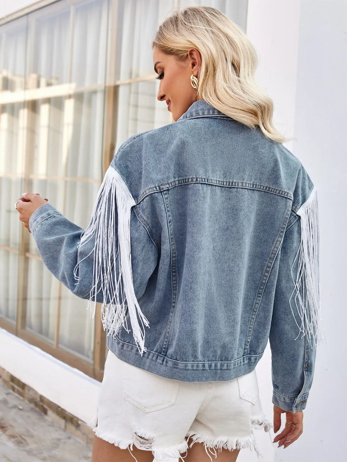Tassel Button Up Dropped Shoulder Denim Jacket sold by Unique Kulture product image thumbnail 4
