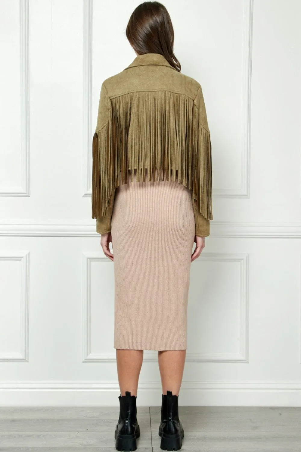 Veveret Suede Fringe Long Sleeve Moto Jacket sold by Unique Kulture product image thumbnail 5