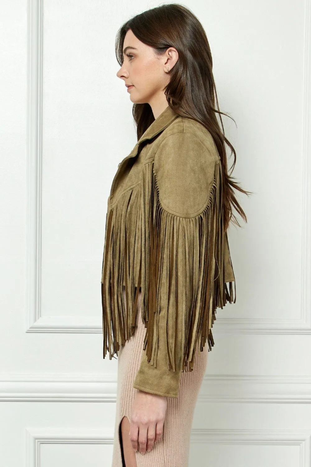 Veveret Suede Fringe Long Sleeve Moto Jacket sold by Unique Kulture product image thumbnail 3