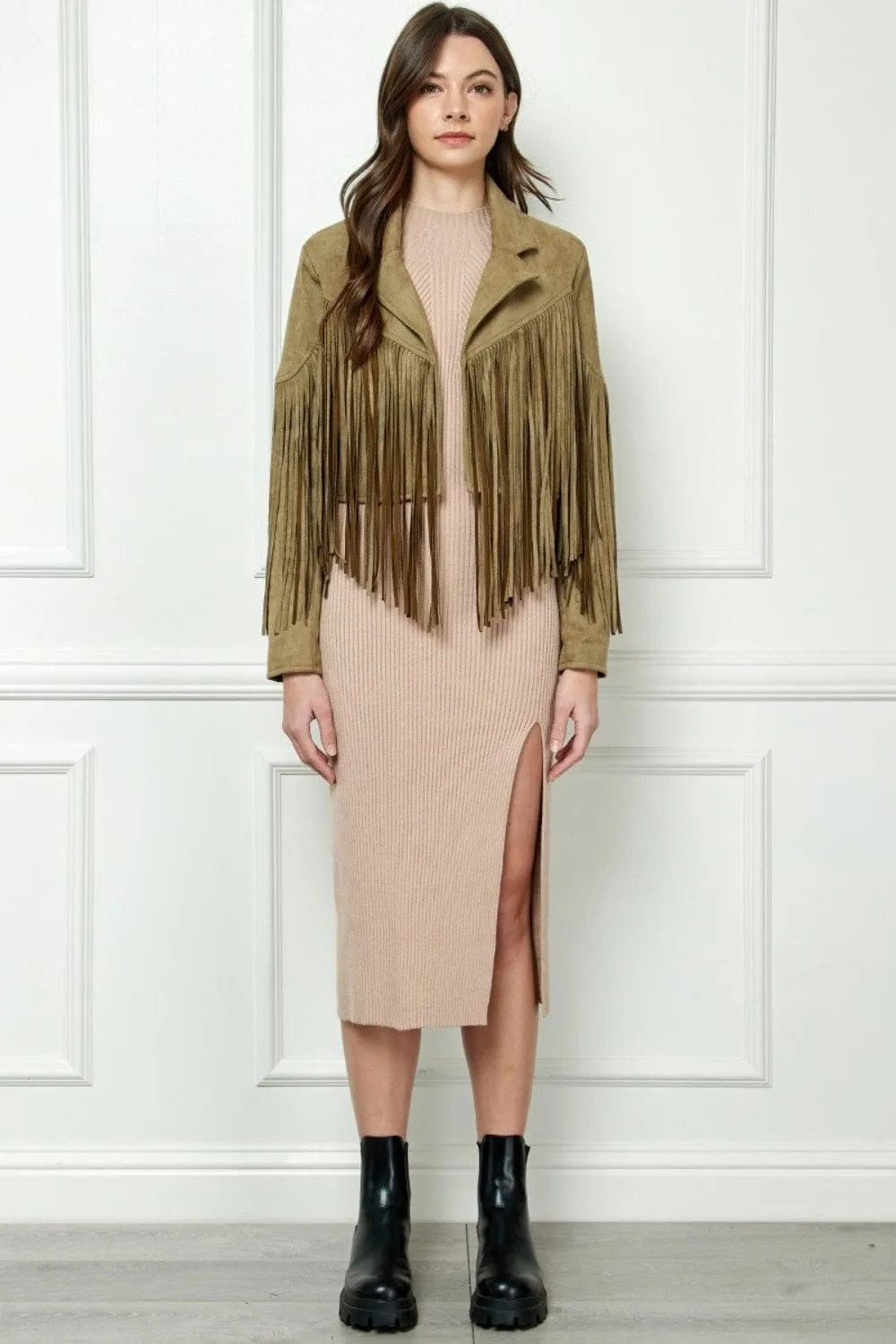 Veveret Suede Fringe Long Sleeve Moto Jacket sold by Unique Kulture product image thumbnail 4