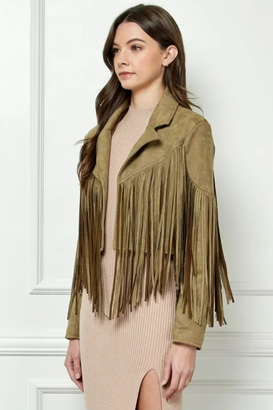 Veveret Suede Fringe Long Sleeve Moto Jacket sold by Unique Kulture