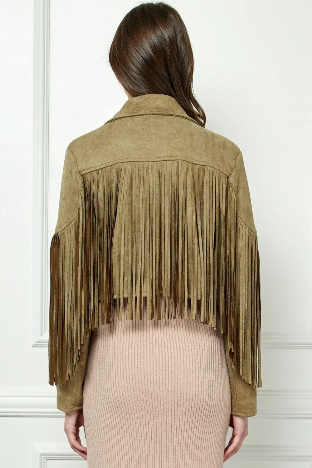 Veveret Suede Fringe Long Sleeve Moto Jacket sold by Unique Kulture product image thumbnail 2