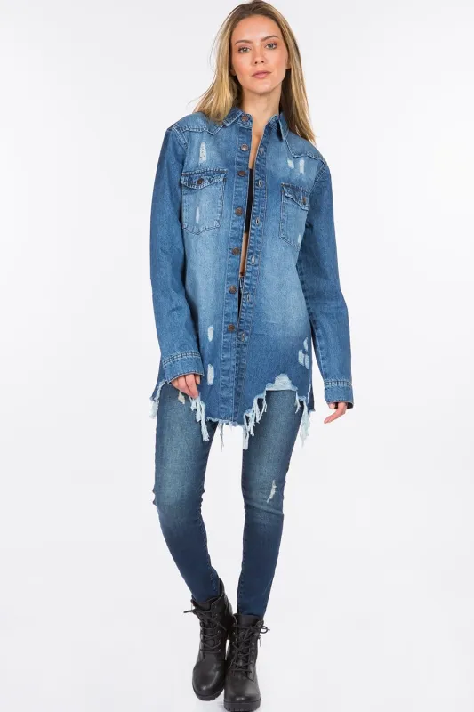 American Bazi Distressed Frayed Hem Denim Jacket sold by Unique Kulture