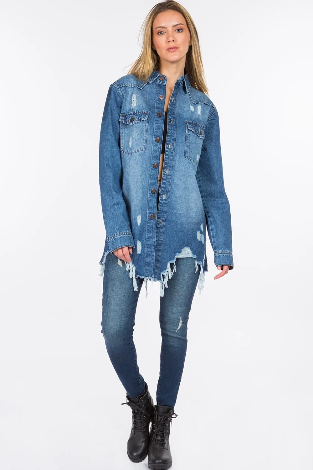 American Bazi Distressed Frayed Hem Denim Jacket sold by Unique Kulture