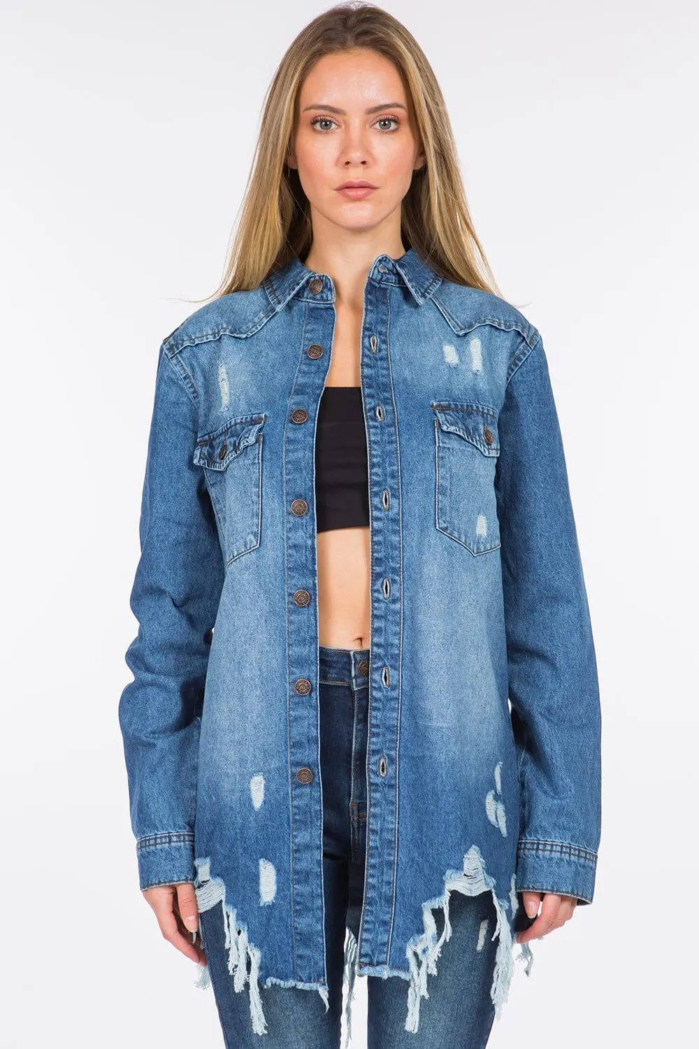 American Bazi Distressed Frayed Hem Denim Jacket sold by Unique Kulture product image thumbnail 3