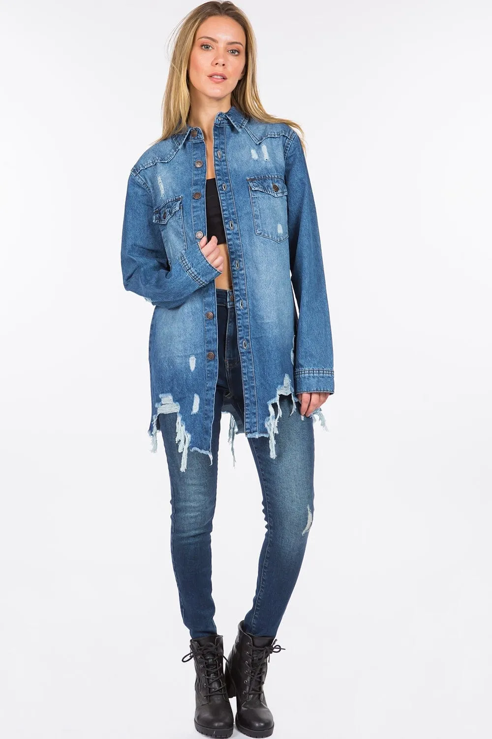 American Bazi Distressed Frayed Hem Denim Jacket sold by Unique Kulture product image thumbnail 5