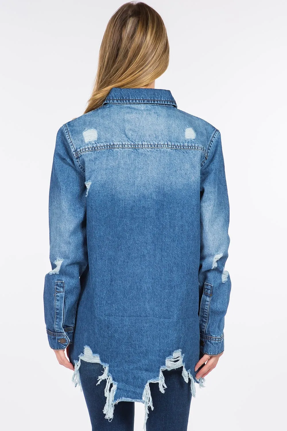 American Bazi Distressed Frayed Hem Denim Jacket sold by Unique Kulture product image thumbnail 2