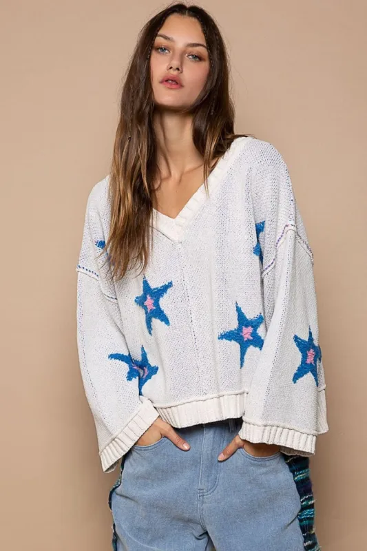 POL Long Sleeve Star Patch Sweater made by Trendsi