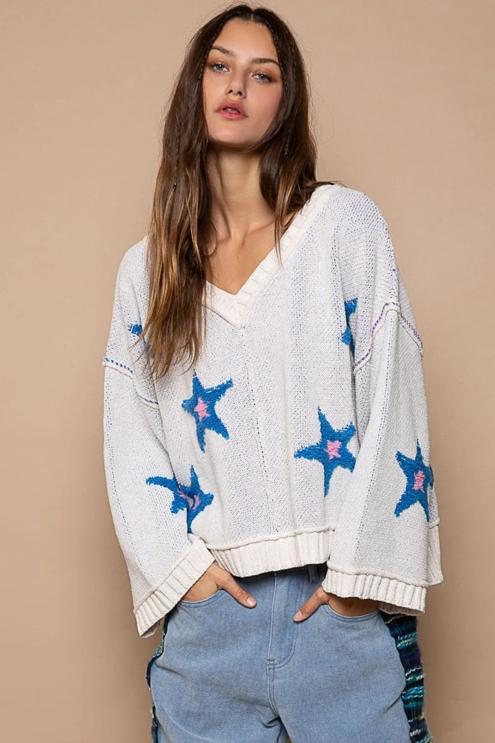 POL Long Sleeve Star Patch Sweater sold by Unique Kulture