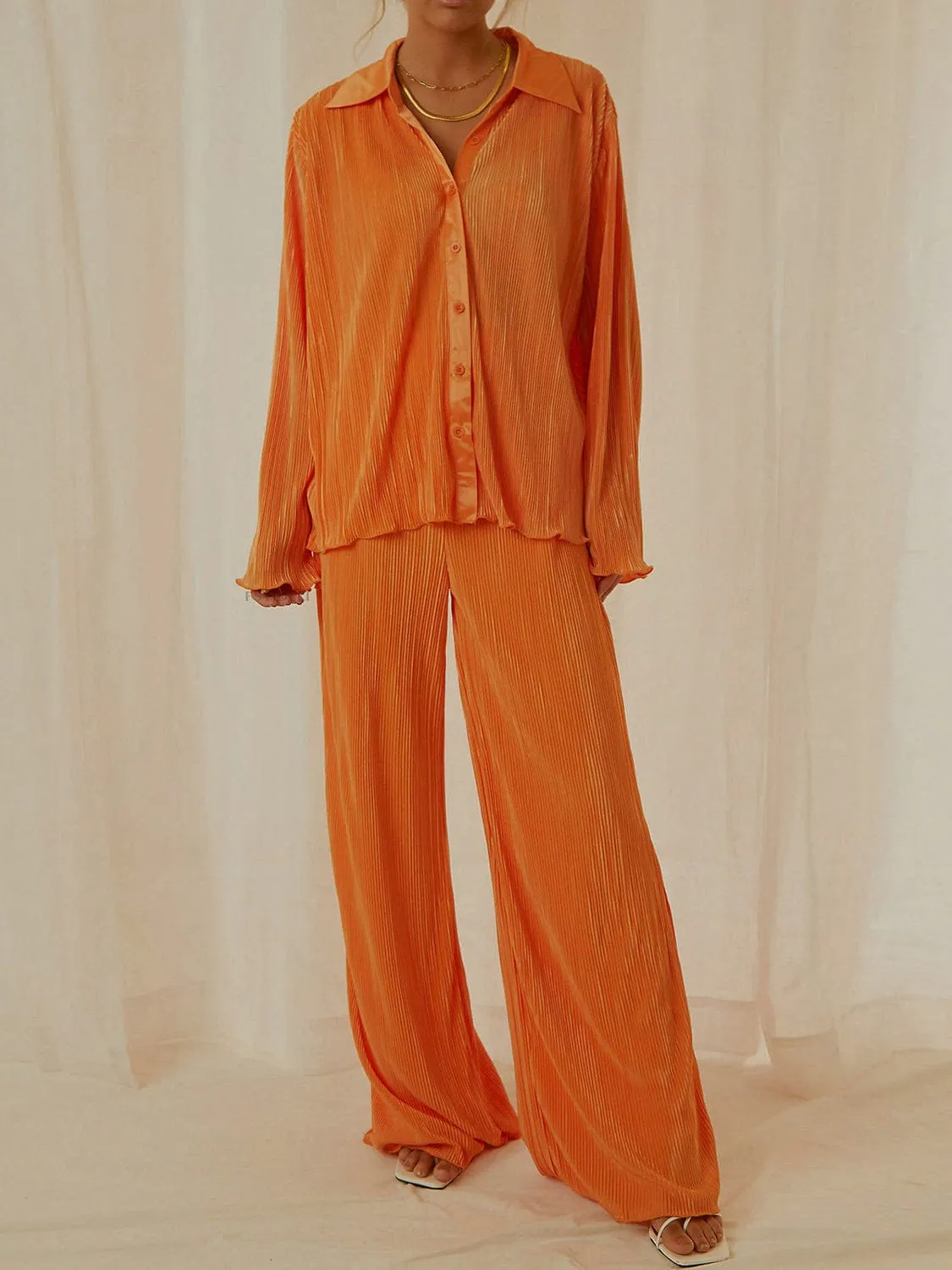 Collared Neck Long Sleeve Top and Pants Lounge Set sold by Unique Kulture product image thumbnail 4
