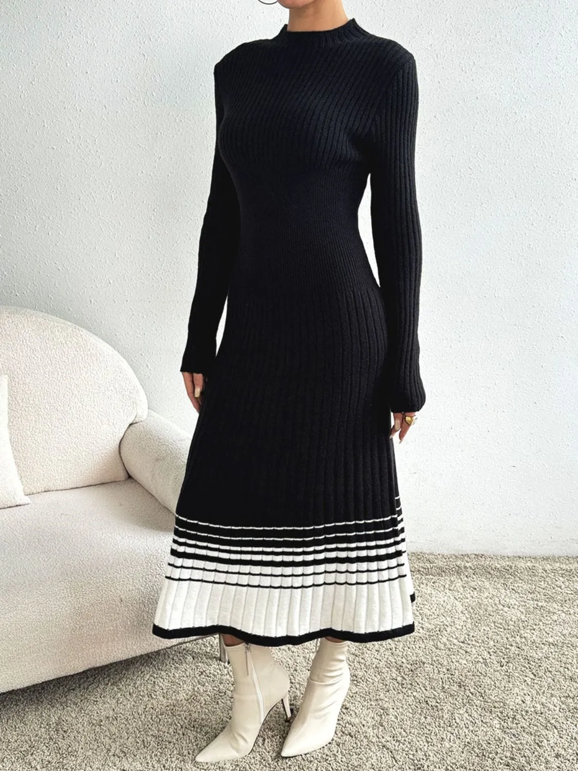 Contrast Mock Neck Long Sleeve Sweater Dress sold by Unique Kulture product image thumbnail 5