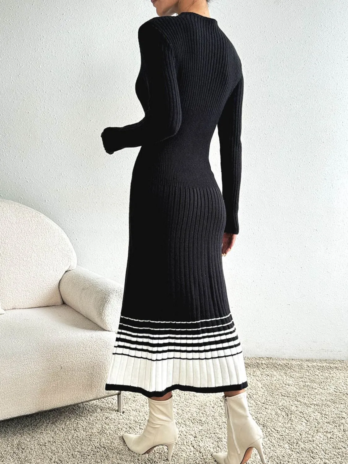 Contrast Mock Neck Long Sleeve Sweater Dress sold by Unique Kulture product image thumbnail 2