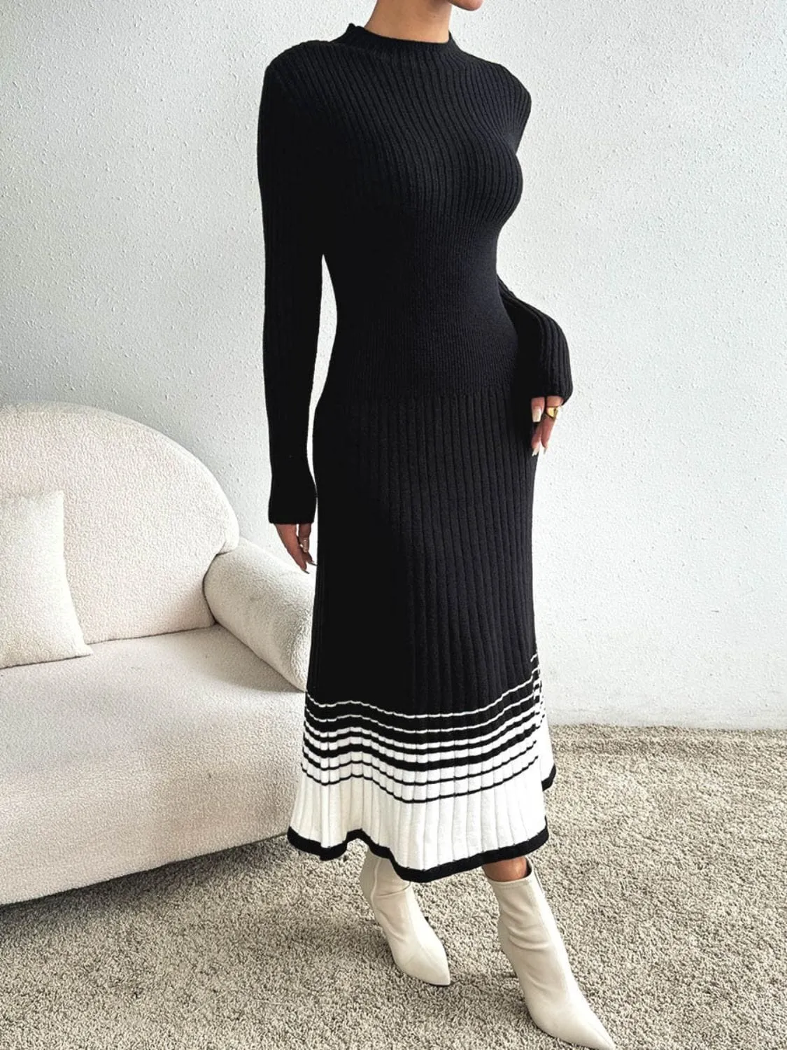 Contrast Mock Neck Long Sleeve Sweater Dress sold by Unique Kulture product image thumbnail 4