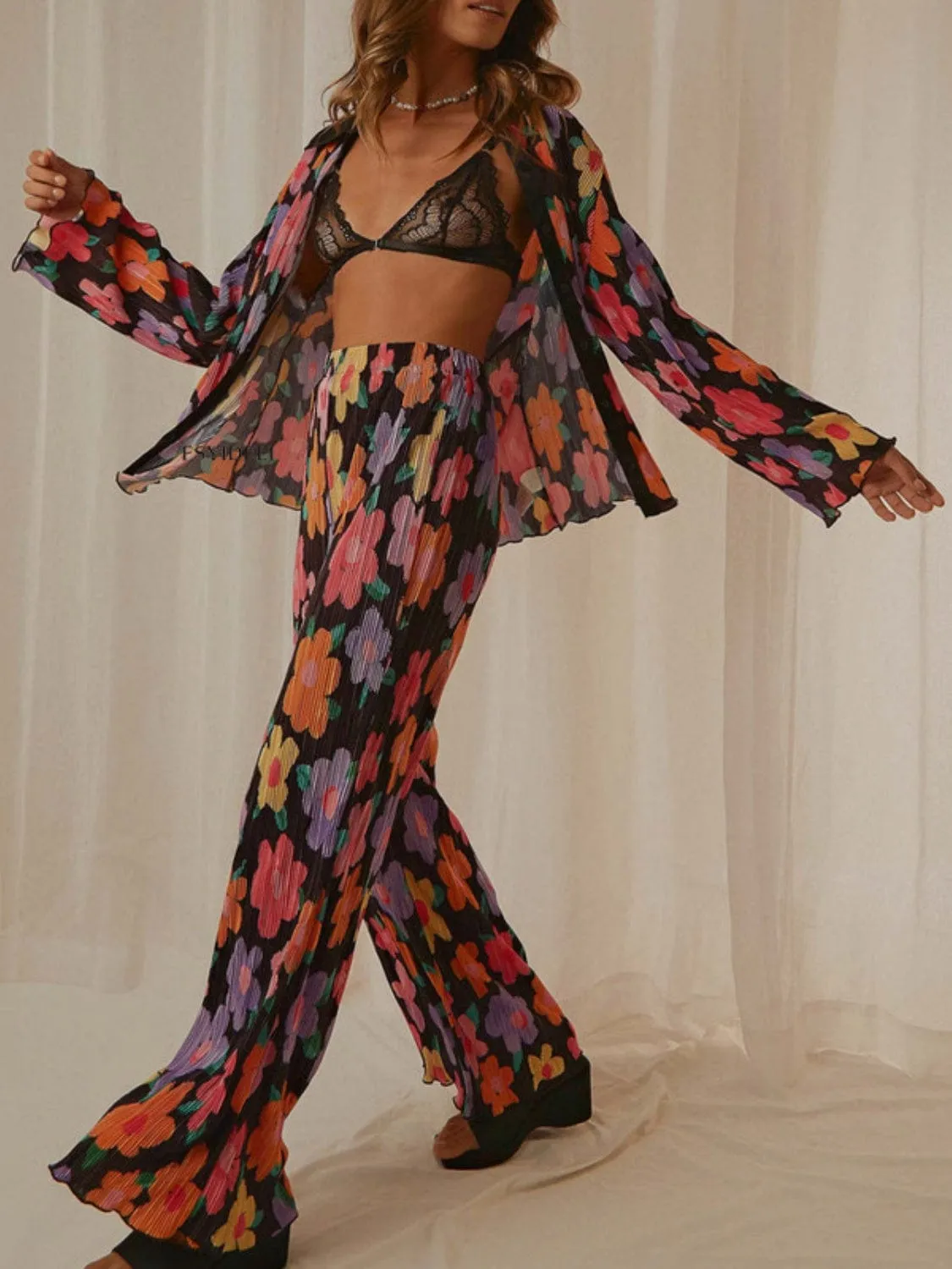 Unique Kulutre Collared Neck Long Sleeve Top and Pants Lounge Set sold by Unique Kulture product image thumbnail 2