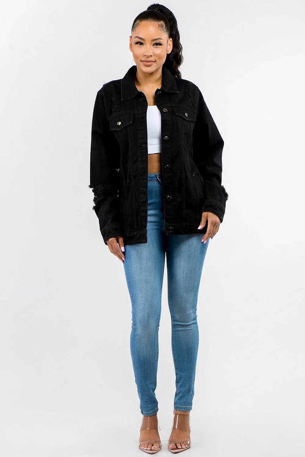 American Bazi Full Size Button Up Distressed Denim Jacket sold by Unique Kulture product image thumbnail 4