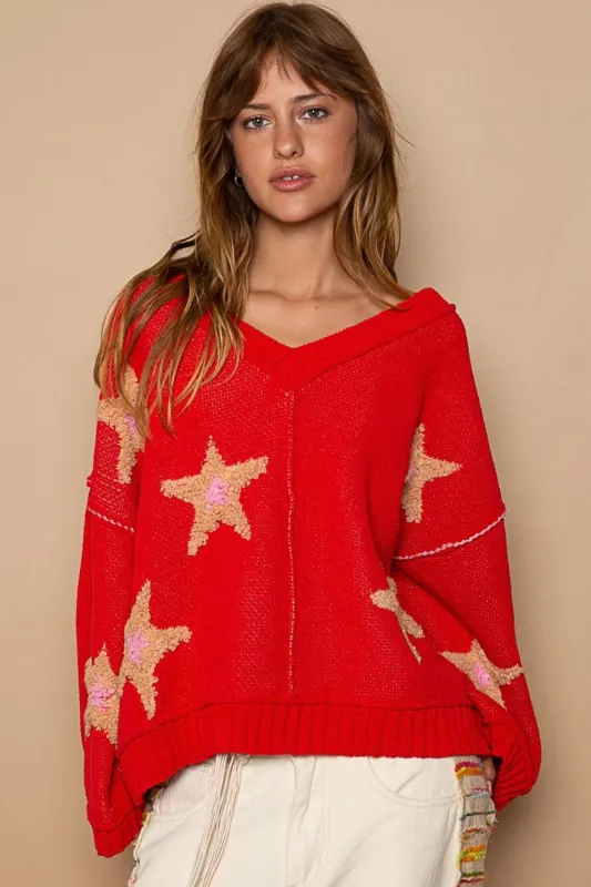 POL Long Sleeve Star Patch Sweater made by Trendsi