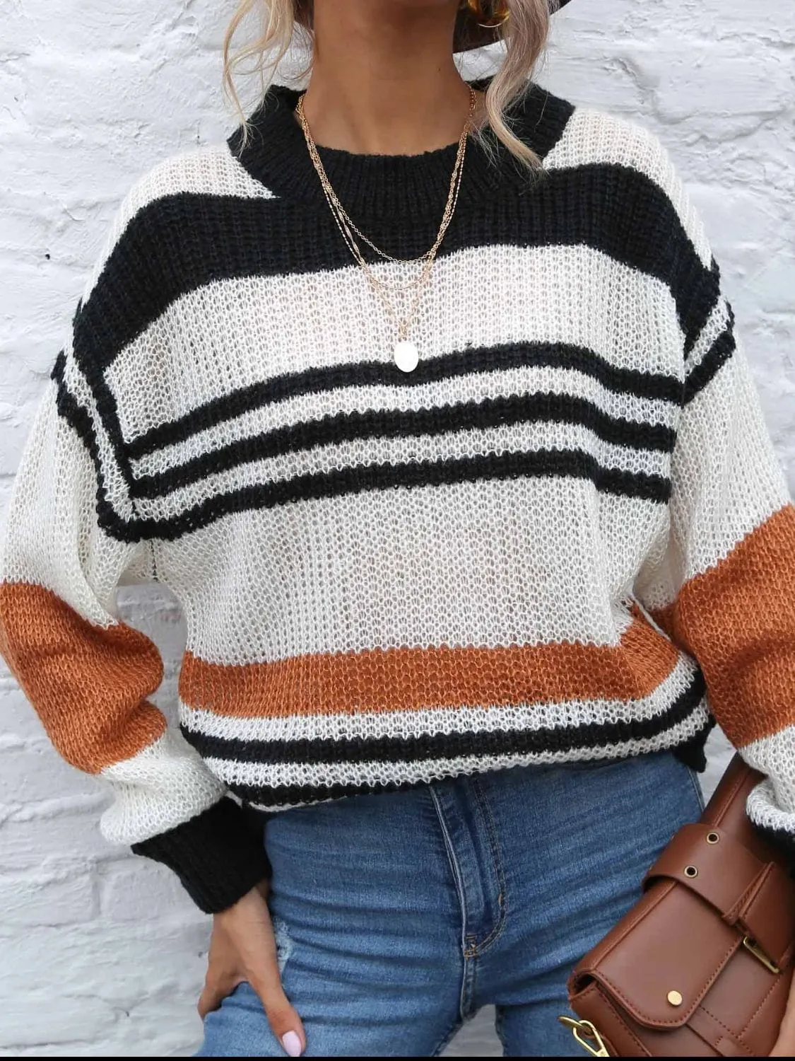 Contrast Striped Round Neck Long Sleeve Sweater sold by Unique Kulture product image thumbnail 5