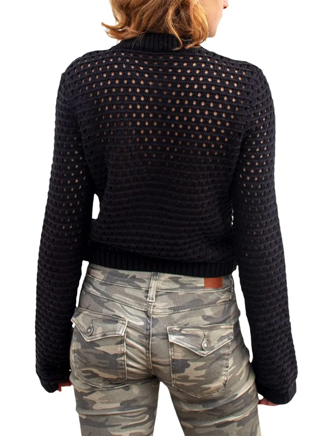 Openwork Round Neck Long Sleeve Knit Top sold by Unique Kulture product image thumbnail 5