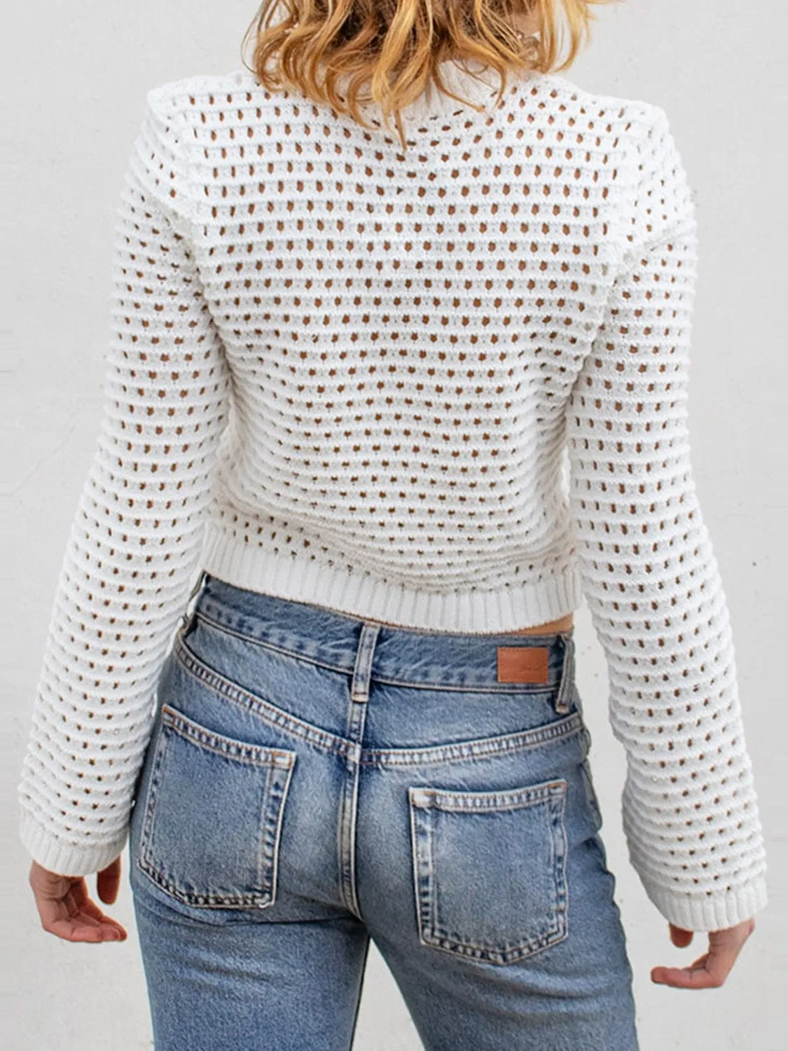 Openwork Round Neck Long Sleeve Knit Top sold by Unique Kulture product image thumbnail 3