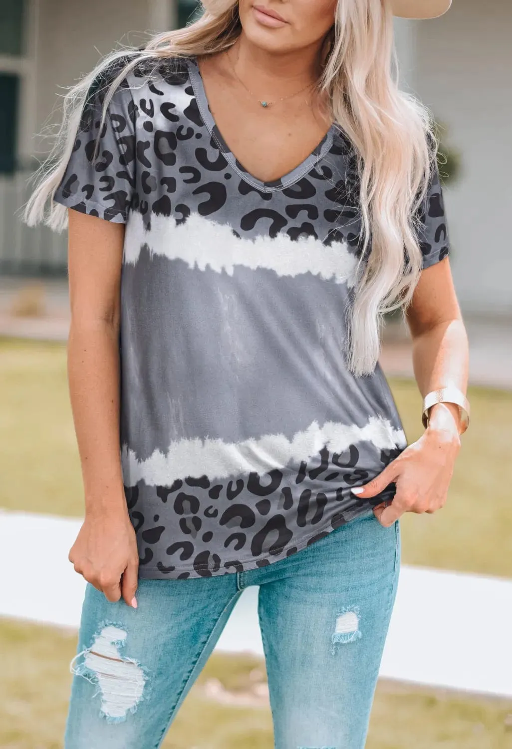 Leopard V-Neck Short Sleeve T-Shirt sold by Unique Kulture
