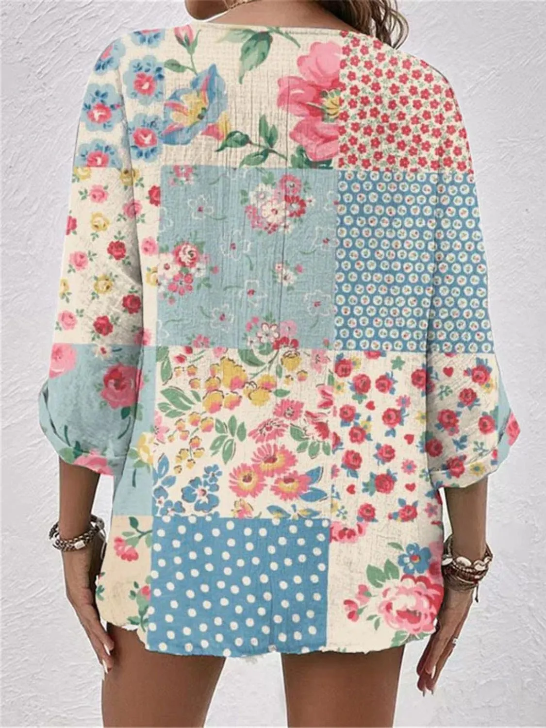 Full Size Printed V-Neck Blouse sold by Unique Kulture product image thumbnail 2