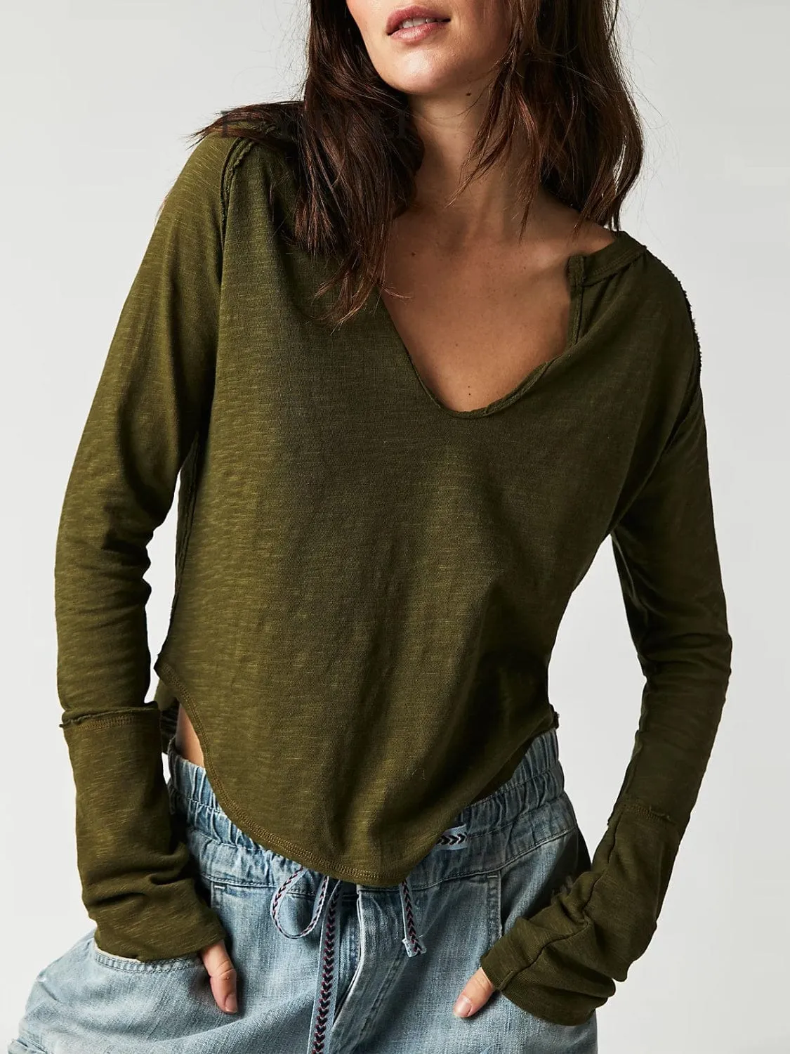 Exposed Seam Notched Long Sleeve T-Shirt sold by Unique Kulture