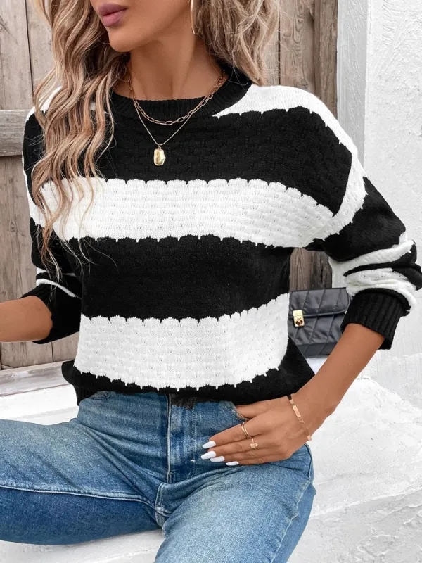Striped Round Neck Long Sleeve Sweater sold by Unique Kulture