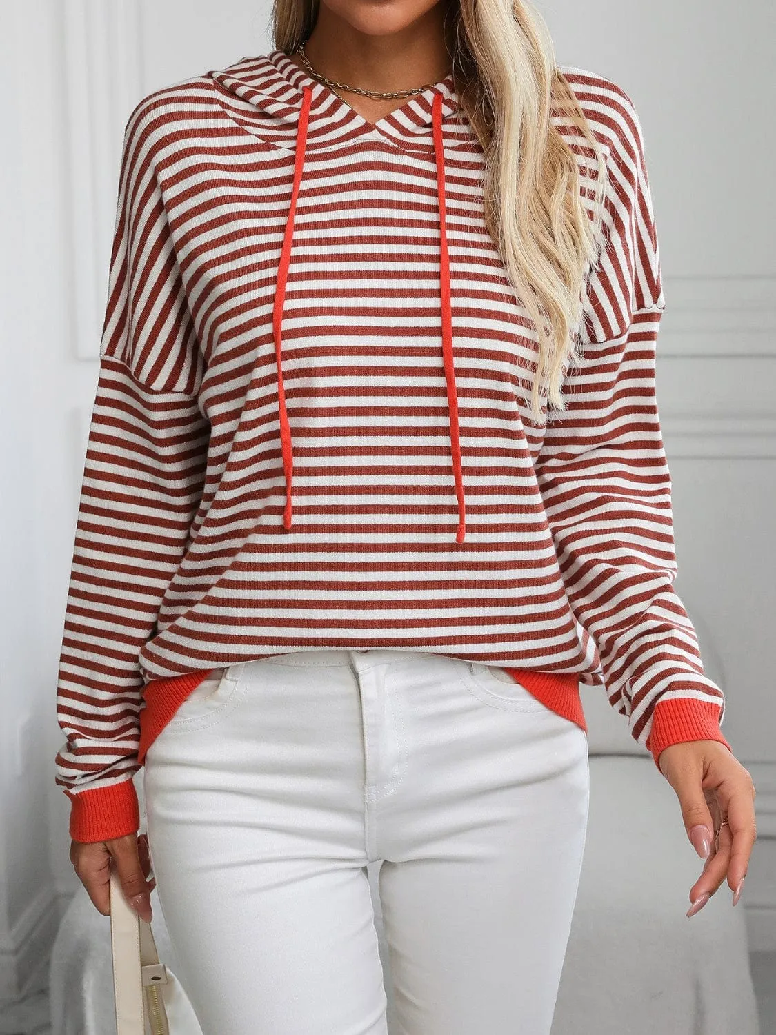 Striped Long Sleeve Hooded Knit Top sold by Unique Kulture