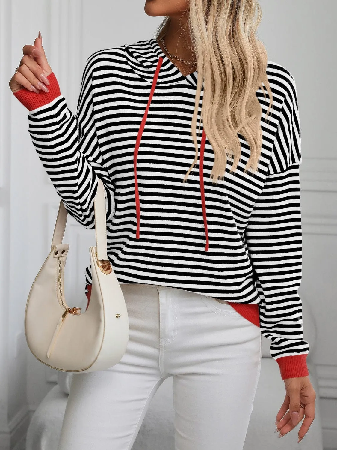 Striped Long Sleeve Hooded Knit Top sold by Unique Kulture product image thumbnail 5