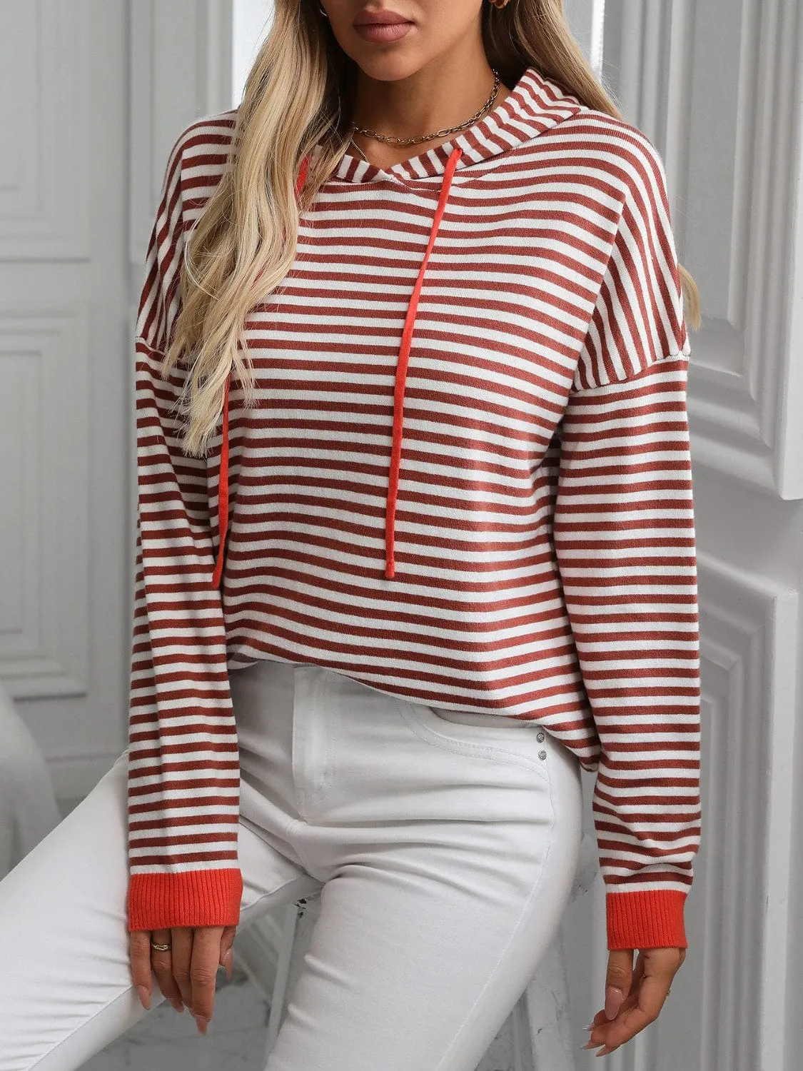 Striped Long Sleeve Hooded Knit Top sold by Unique Kulture product image thumbnail 3