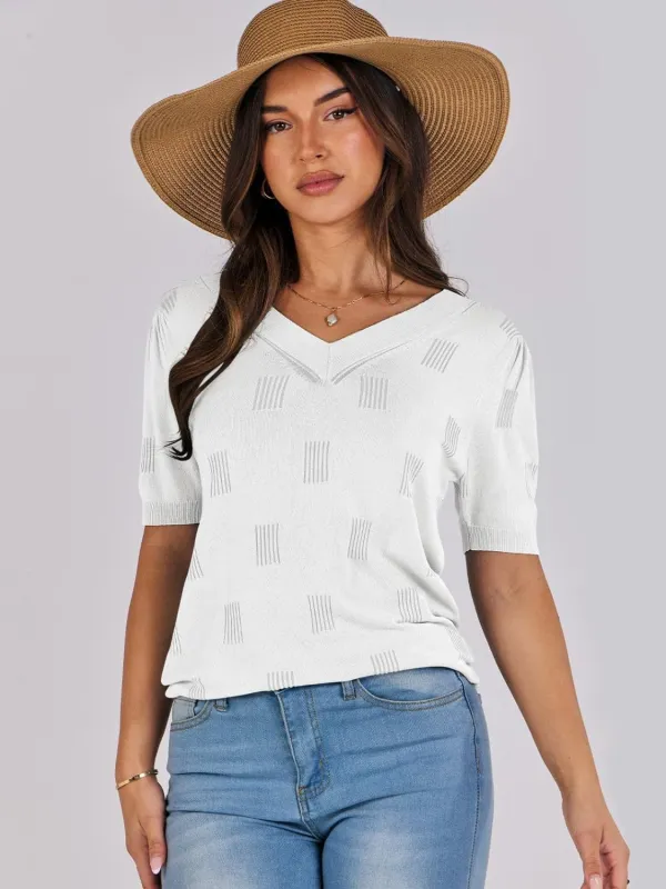 V-Neck Half Sleeve Knit Top sold by Unique Kulture