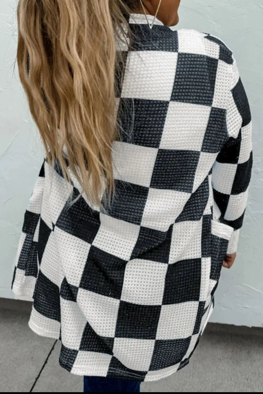 Checkered Open Front Long Sleeve Cover Up sold by Unique Kulture product image thumbnail 2