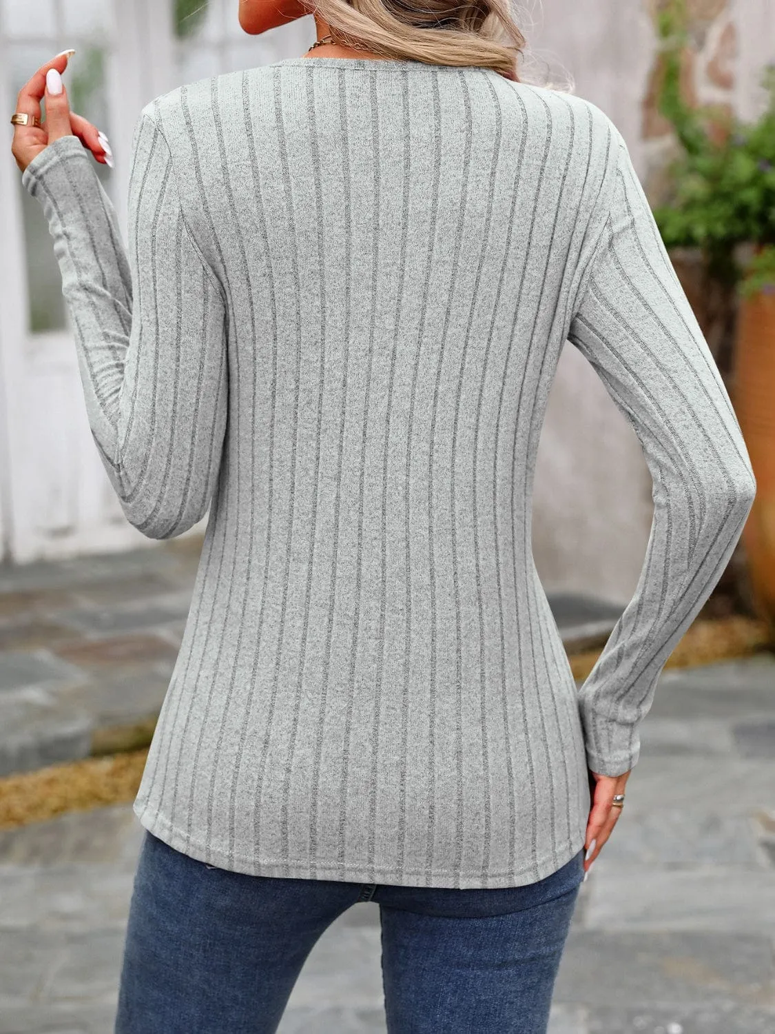 Decorative Button Round Neck Long Sleeve T-Shirt sold by Unique Kulture product image thumbnail 2
