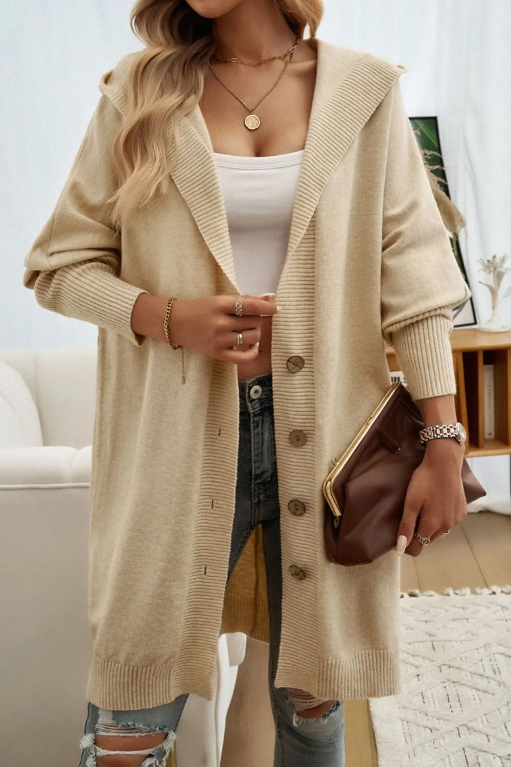 Button Up Long Sleeve Hooded Cardigan sold by Unique Kulture product image thumbnail 3