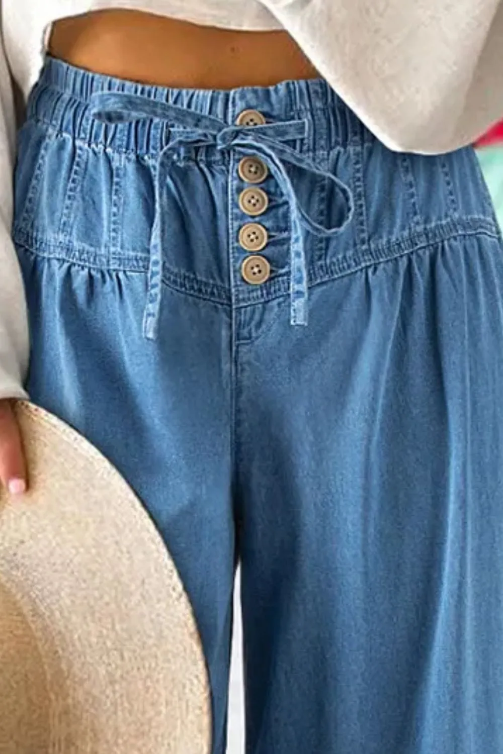 Drawstring Elastic Waist Wide Leg Jeans sold by Unique Kulture product image thumbnail 3