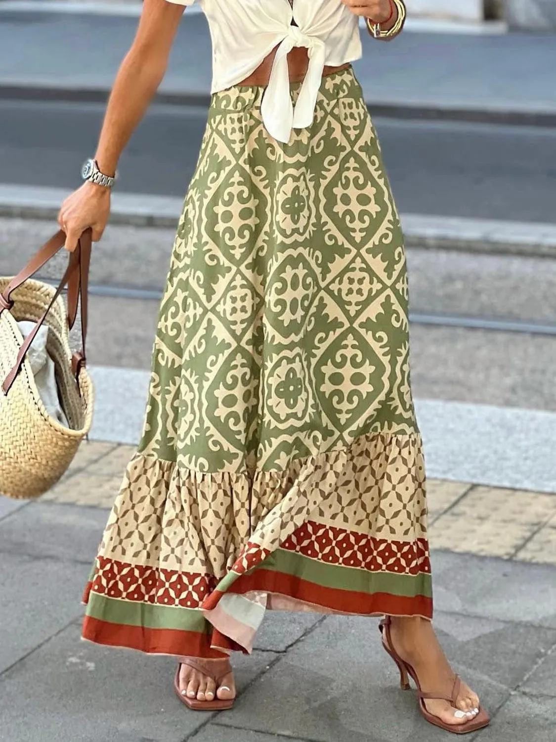 Geometric Elastic Waist Maxi Skirt sold by Unique Kulture
