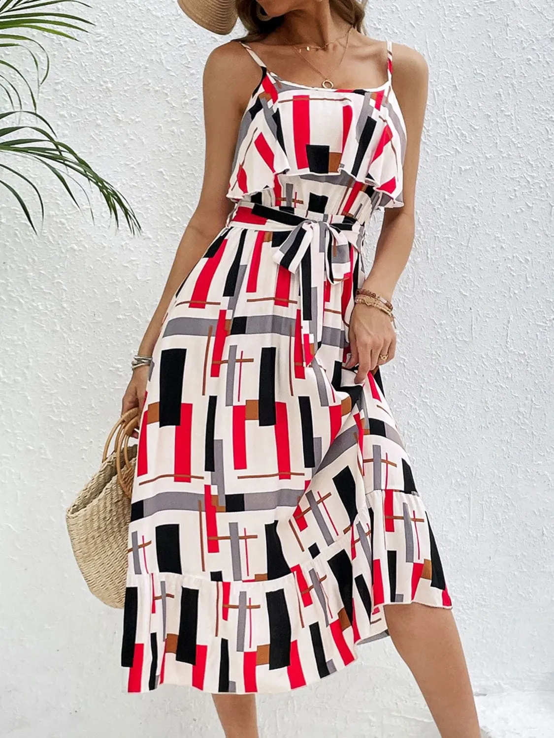 Ruffled Printed Tie Waist Midi Dress sold by Unique Kulture product image thumbnail 4