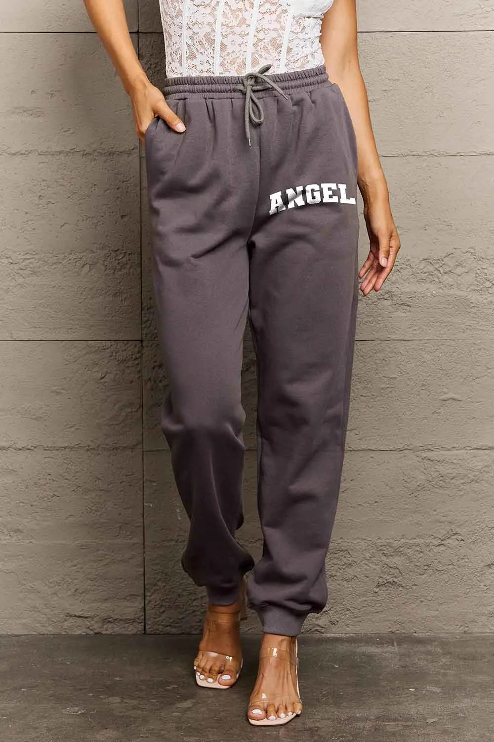 Simply Love Simply Love Full Size Drawstring Angel Graphic Long Sweatpants sold by Unique Kulture