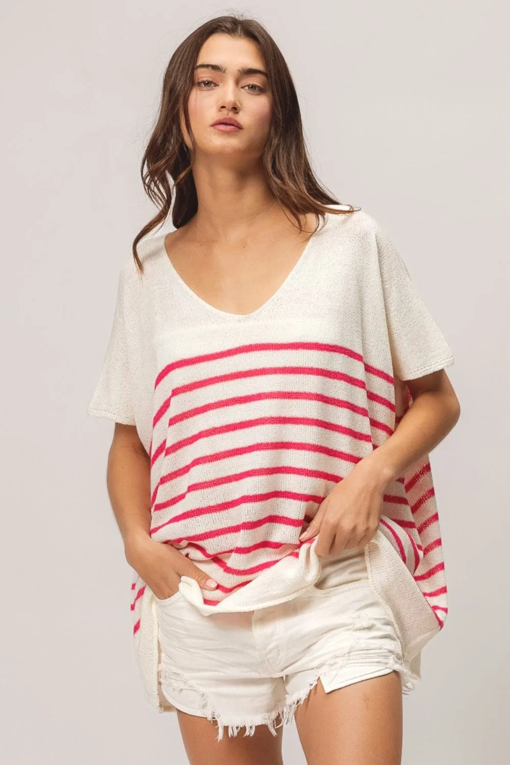 BiBi V Neck Striped Short Sleeve Top sold by Unique Kulture product image thumbnail 4