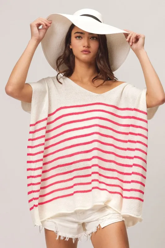 BiBi V Neck Striped Short Sleeve Top sold by Unique Kulture