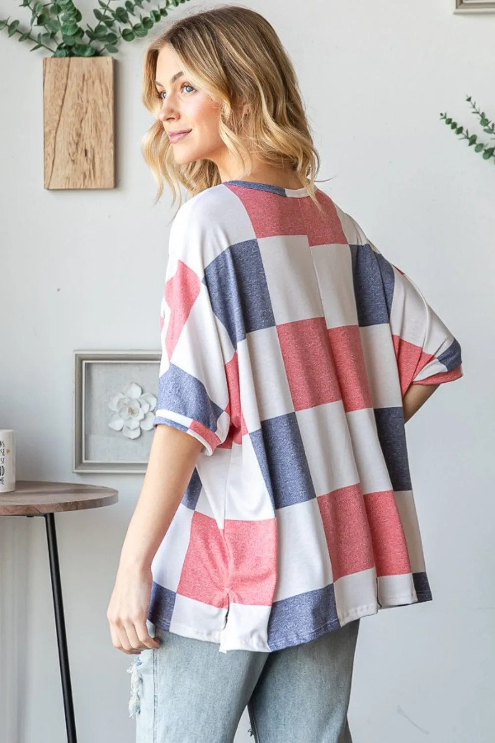 HOPELY Checkered Round Neck Half Sleeve T-Shirt sold by Unique Kulture product image thumbnail 2