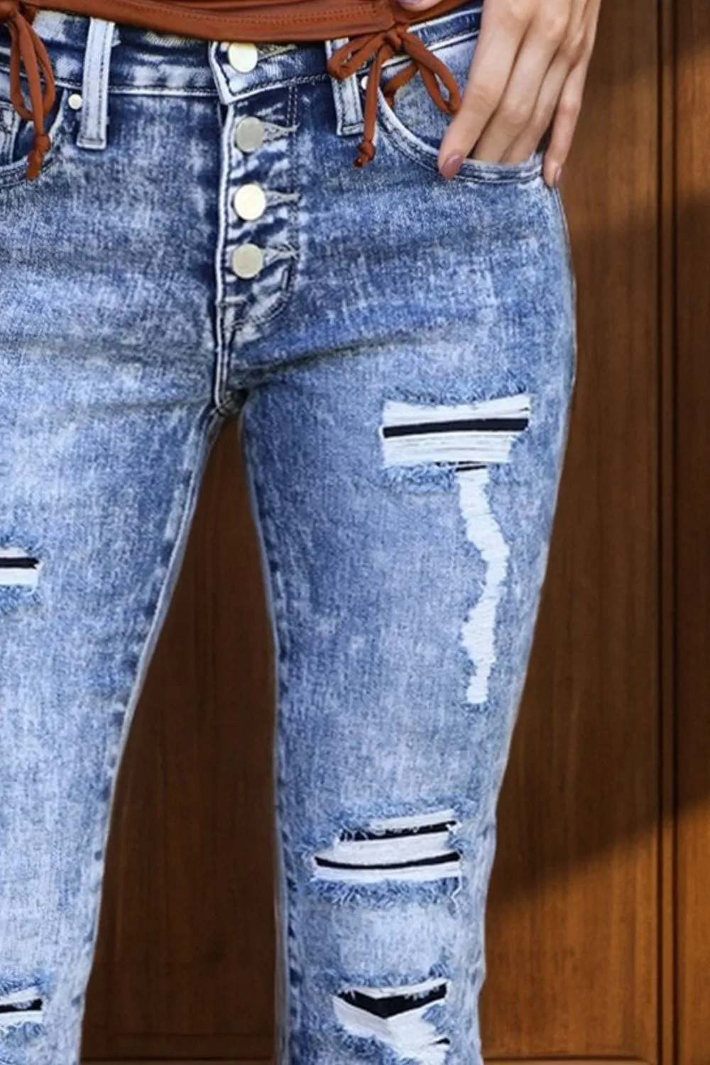 Distressed Button-Fly Bootcut Jeans with Pockets sold by Unique Kulture product image thumbnail 3
