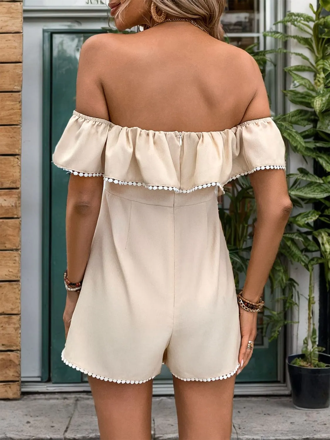 Tied Ruffled Off-Shoulder Short Sleeve Romper sold by Unique Kulture product image thumbnail 2