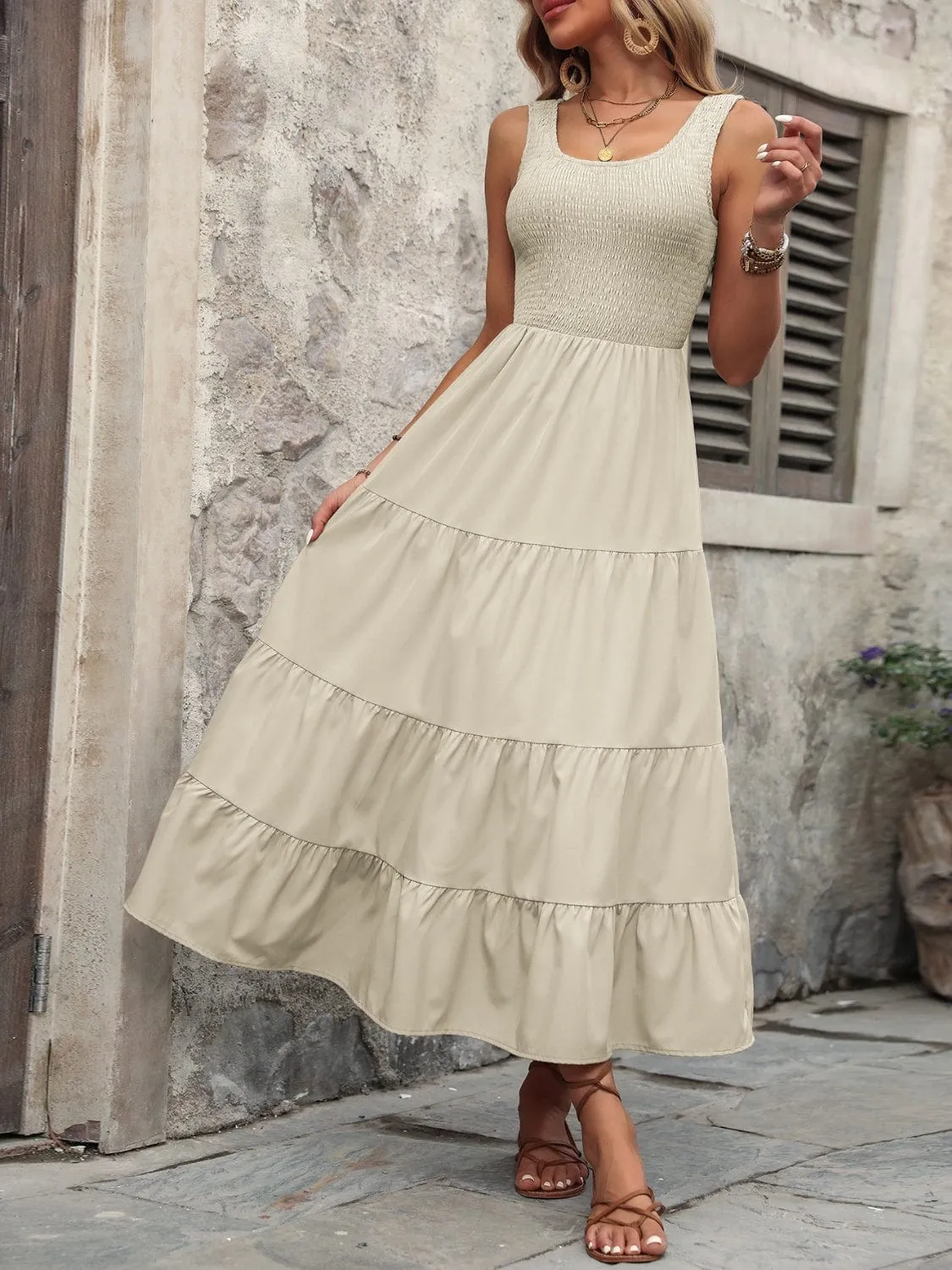 Smocked Scoop Neck Sleeveless Tank Dress sold by Unique Kulture product image thumbnail 5