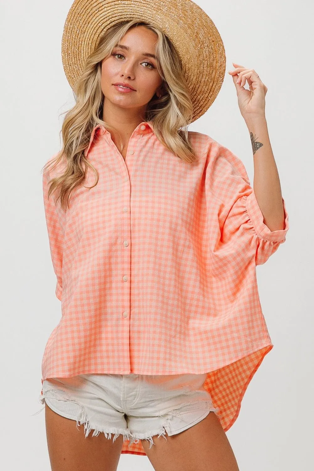 BiBi Plaid Button Up Dolman Sleeve Shirt sold by Unique Kulture product image thumbnail 3